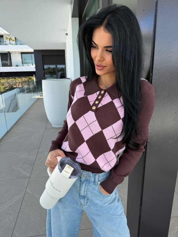 Sweter Minnes pudrowo-czekoladowy