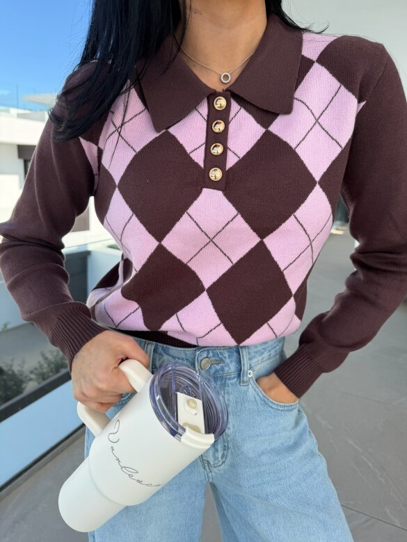 Sweter Minnes pudrowo-czekoladowy