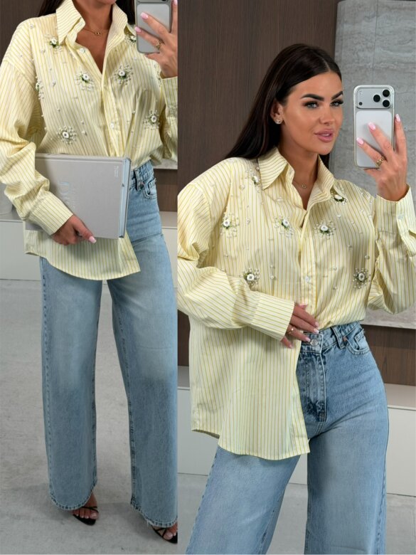 Koszula Carolina z perłami żółta