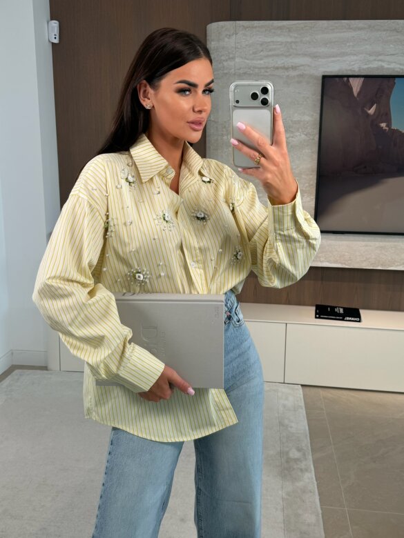 Koszula Carolina z perłami żółta