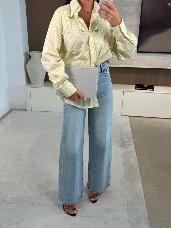 Koszula Carolina z perłami żółta