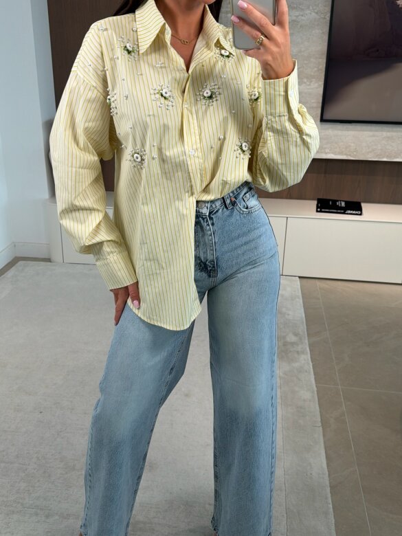 Koszula Carolina z perłami żółta