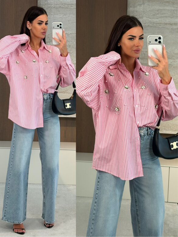 Koszula Carolina z perłami pudrowo-czerwona