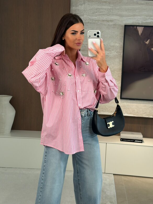 Koszula Carolina z perłami pudrowo-czerwona