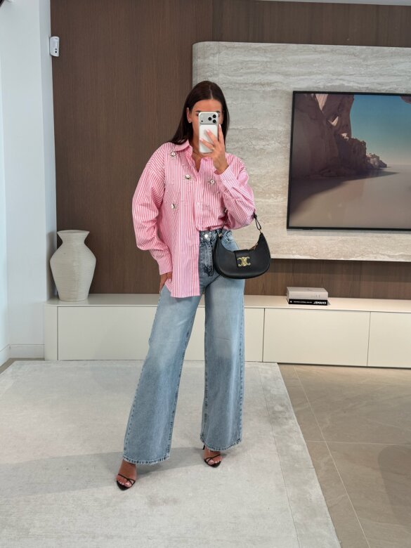 Koszula Carolina z perłami pudrowo-czerwona