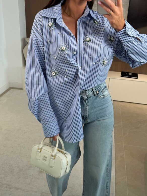 Koszula Carolina z perłami niebieska