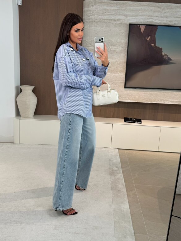 Koszula Carolina z perłami niebieska