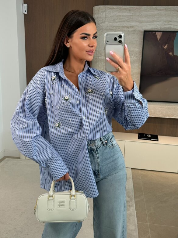 Koszula Carolina z perłami niebieska