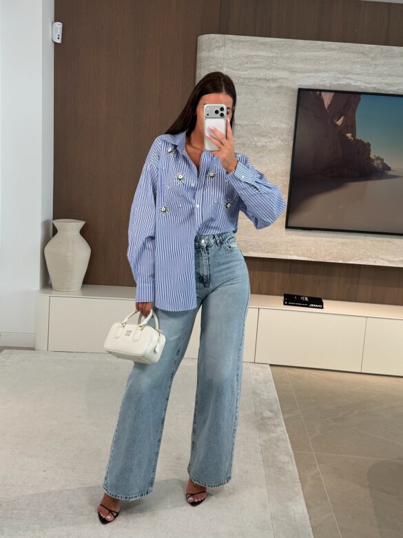 Koszula Carolina z perłami niebieska