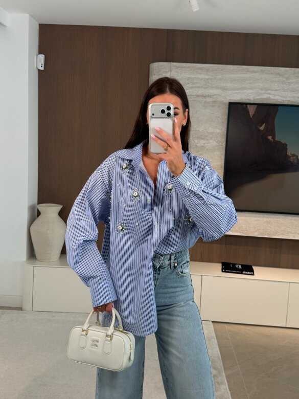 Koszula Carolina z perłami niebieska