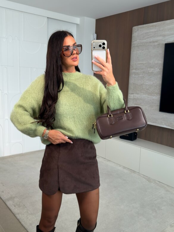 Sweter Elies z moherem i wełną matcha 