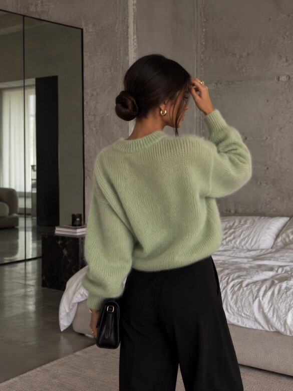 Sweter Elies z moherem i wełną matcha 