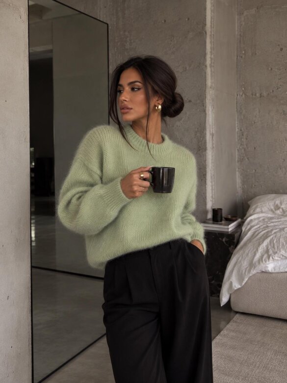 Sweter Elies z moherem i wełną matcha 