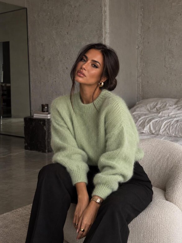 Sweter Elies z moherem i wełną matcha 