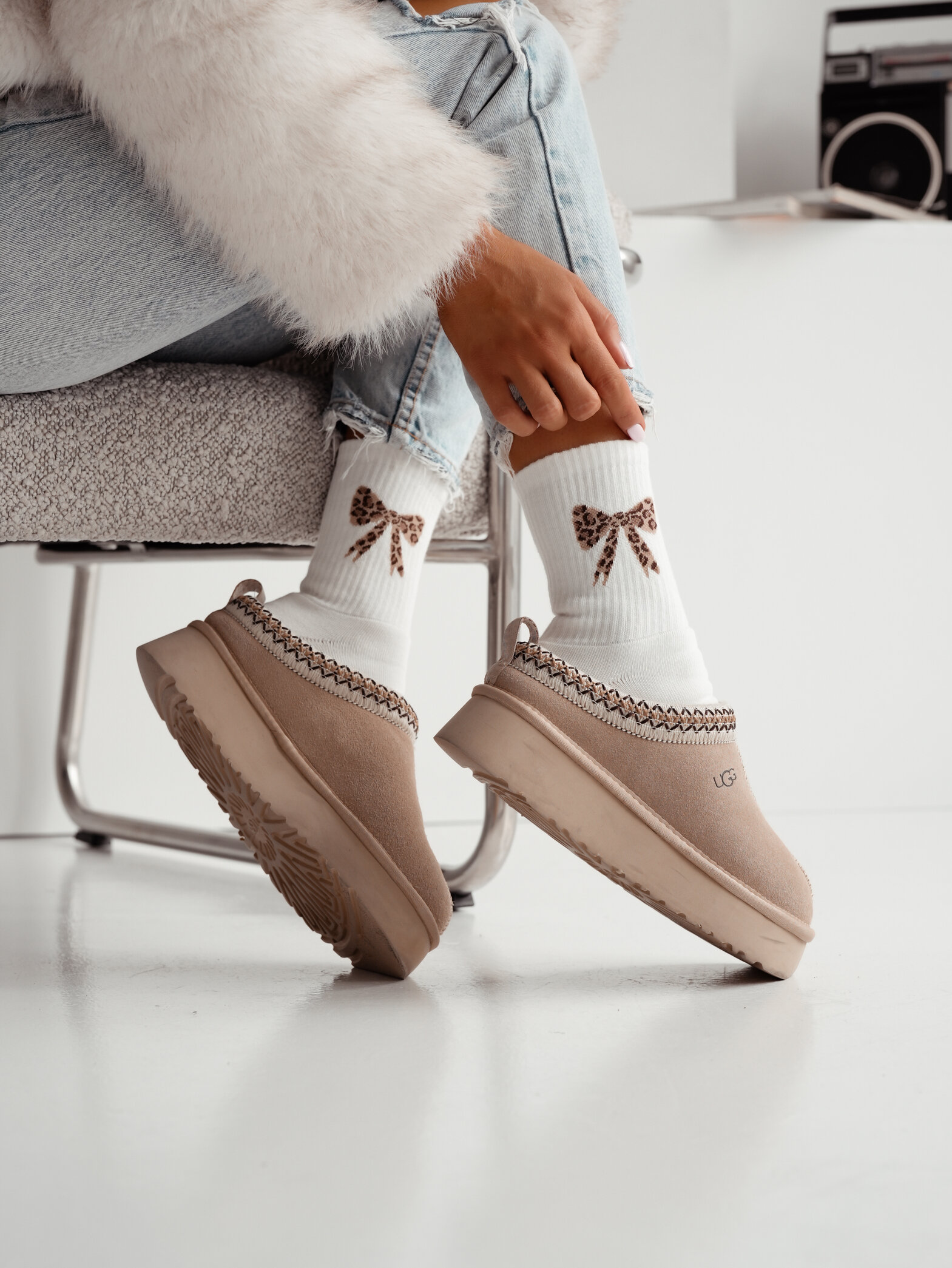 Skarpetki Leopard Bow białe 