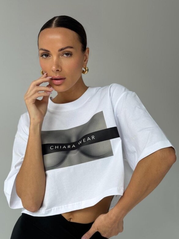 T-shirt Levin short biały