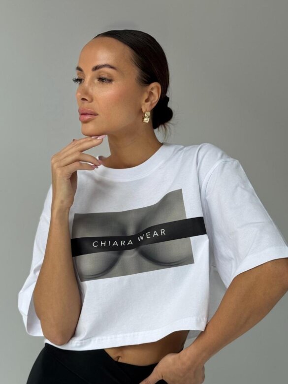 T-shirt Levin short biały