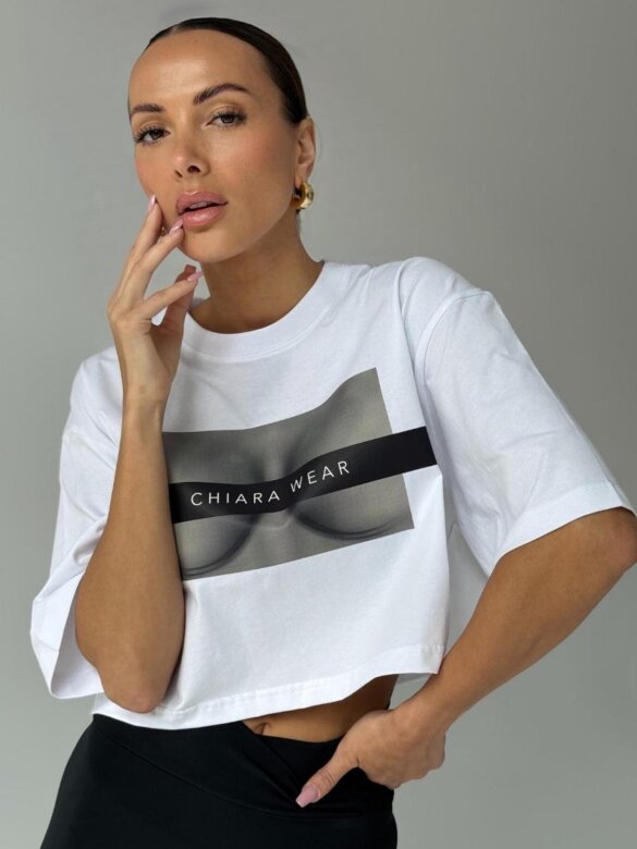 T-shirt Levin short biały