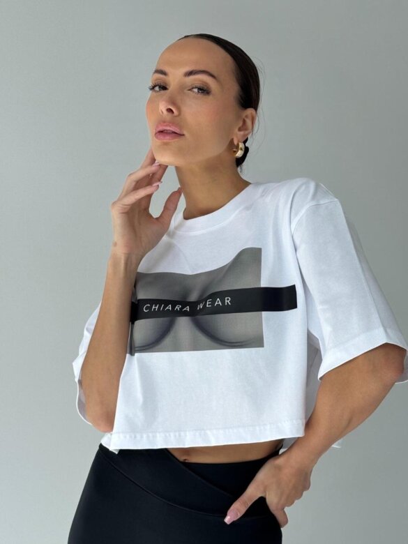 T-shirt Levin short biały