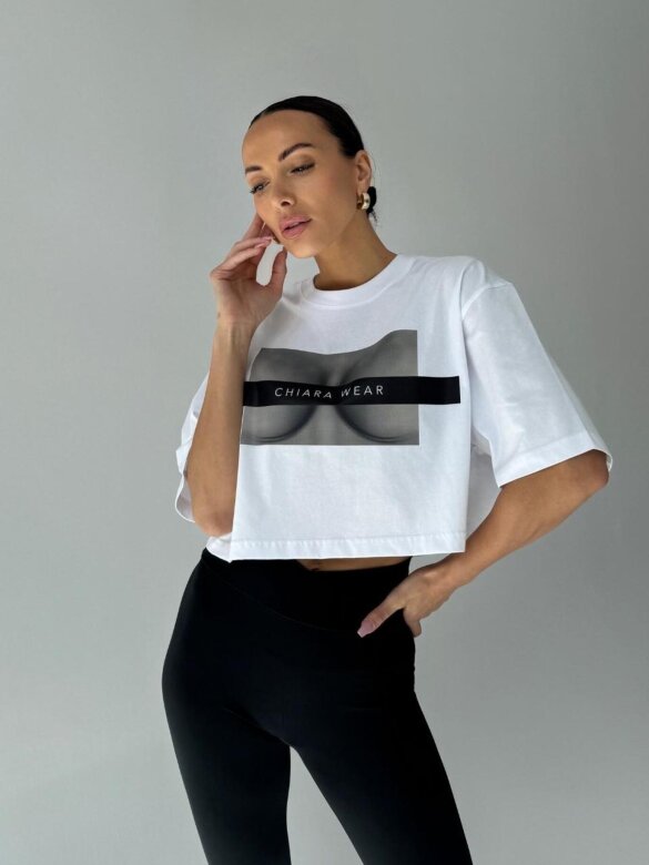 T-shirt Levin short biały
