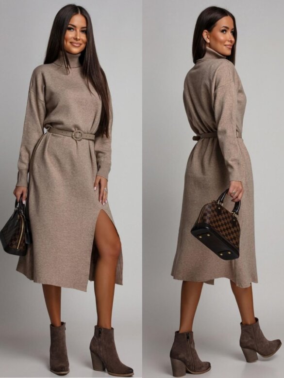 Sukienka Zarina dzianinowa jasnobeżowa 