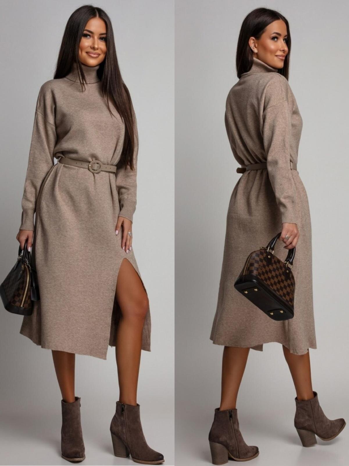 Sukienka Zarina dzianinowa jasnobeżowa 