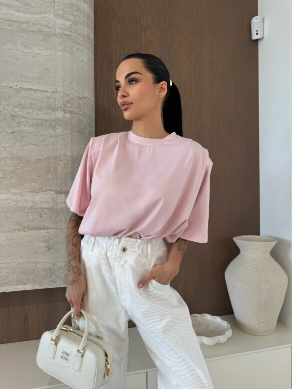 T-shirt Lestero z poduszkami pudrowy