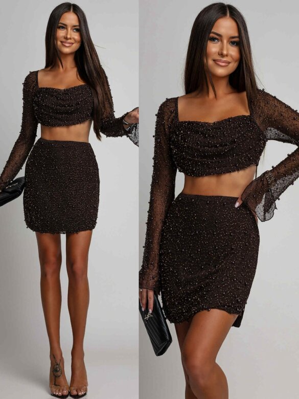 Komplet 2w1 Harrow z perłami czekoladowy