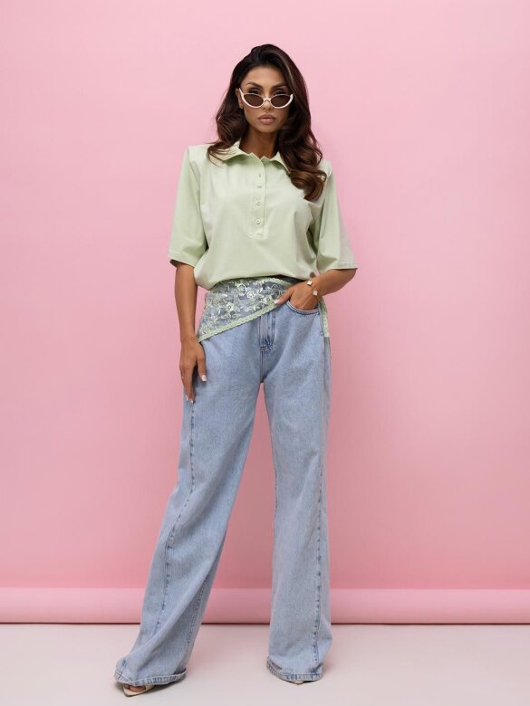 T-shirt Lossa with collar pistachio