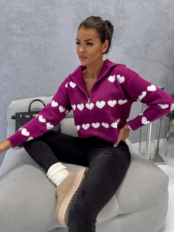 Sweter Never Be Me fuksja-biały