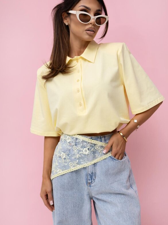 T-shirt Lossa with collar butter yellow