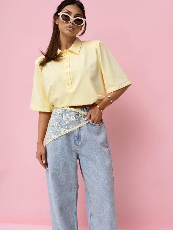 T-shirt Lossa with collar butter yellow