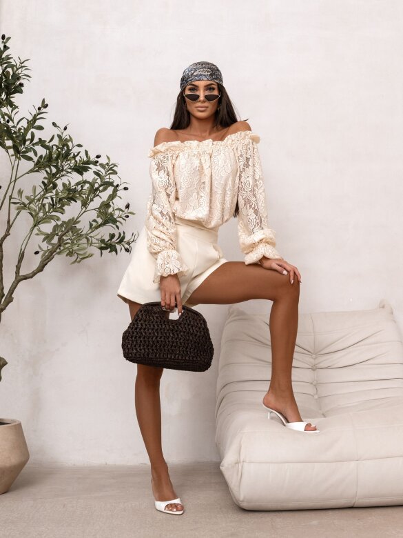 Bluzka Costera hiszpanka z wiskozą jasnobeżowa 