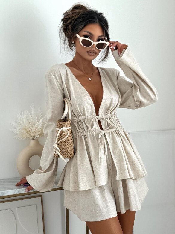 Komplet 2w1 Colly 100% len melanż beż 