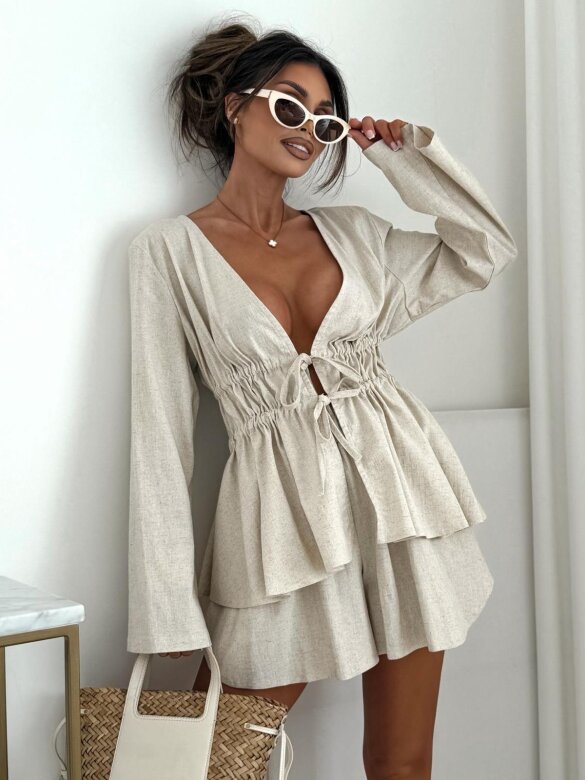 Komplet 2w1 Colly 100% len melanż beż 