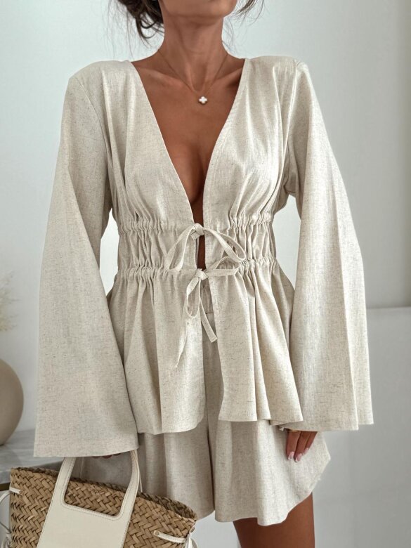 Komplet 2w1 Colly 100% len melanż beż 