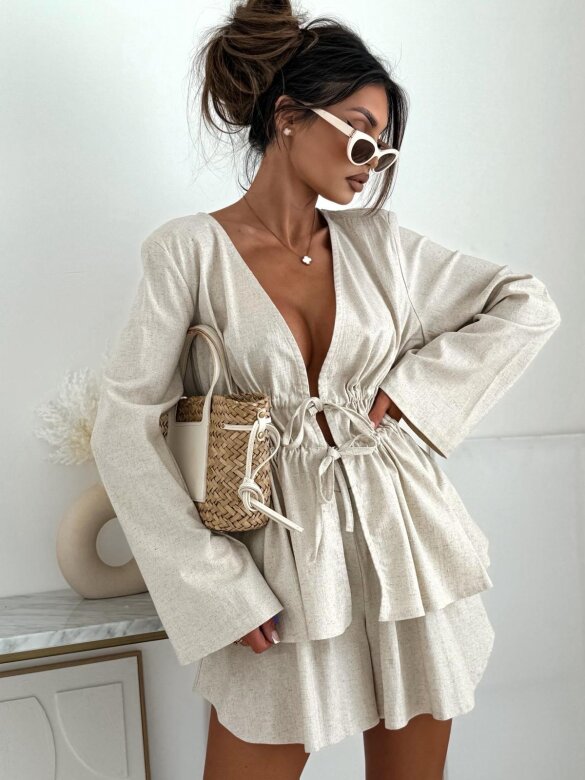 Komplet 2w1 Colly 100% len melanż beż 