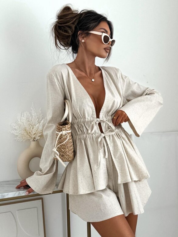 Komplet 2w1 Colly 100% len melanż beż 