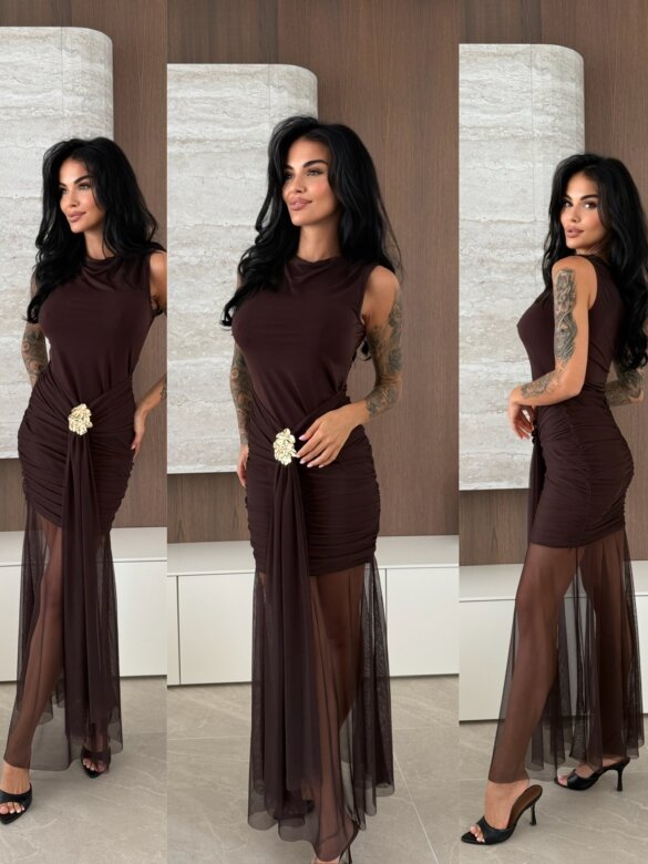 Sukienka Evaria maxi czekoladowa