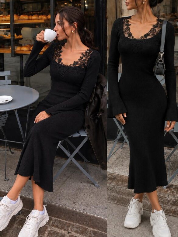 Dress Silosse with viscose and cashmere black