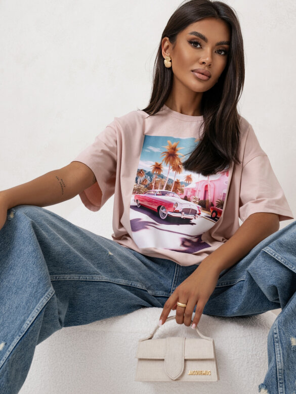 T-shirt Miami Beach łososiowy