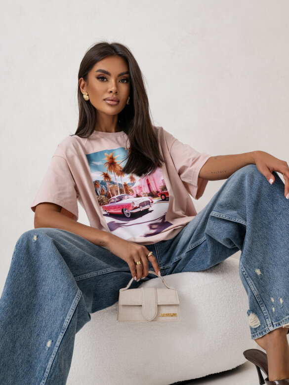 T-shirt Miami Beach łososiowy