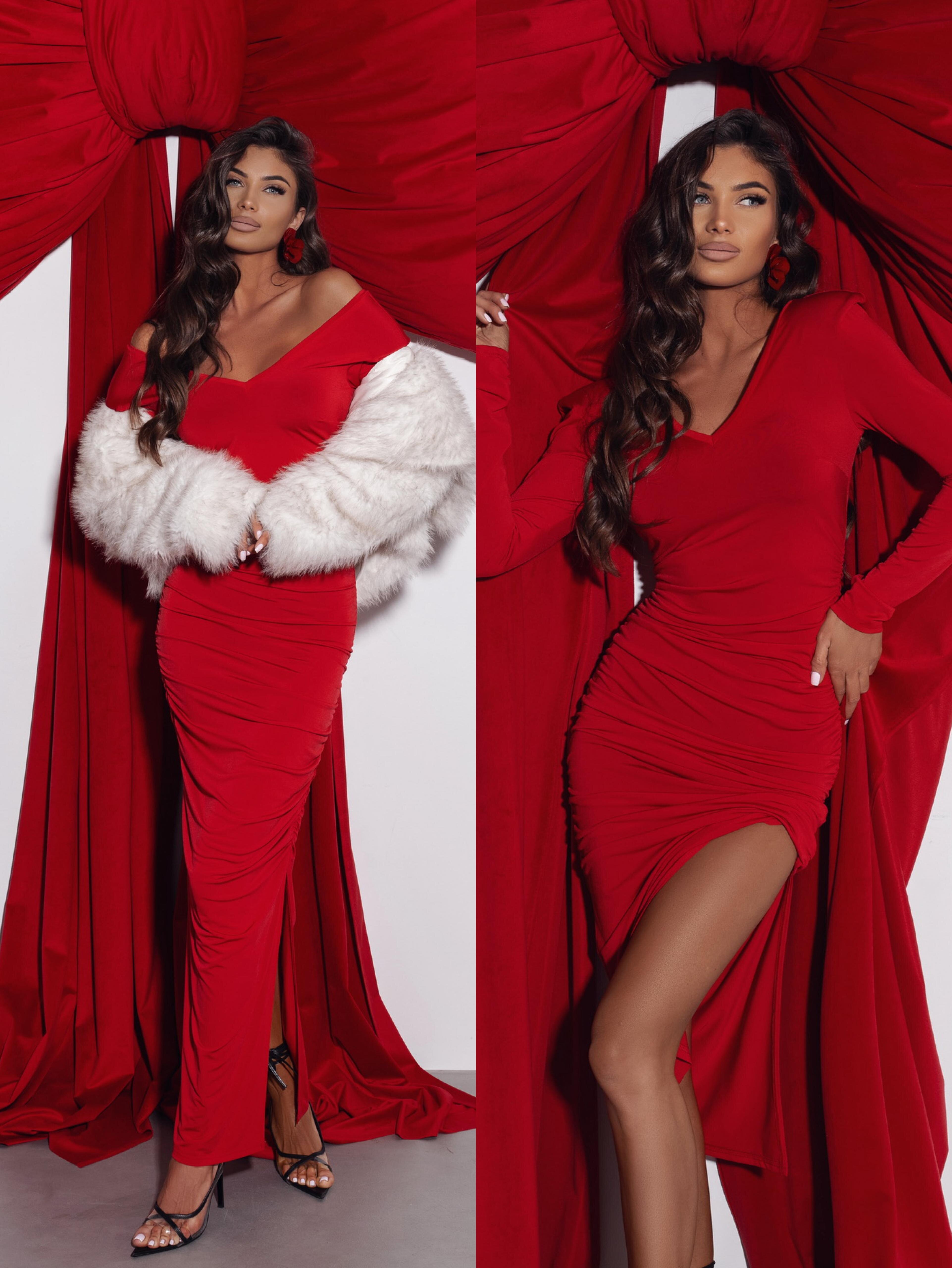 Sukienka Ravelli z marszczeniem czerwona 