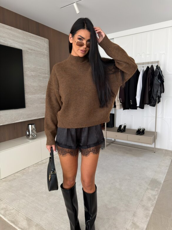 Sweter Nolly z wełną czekoladowy 