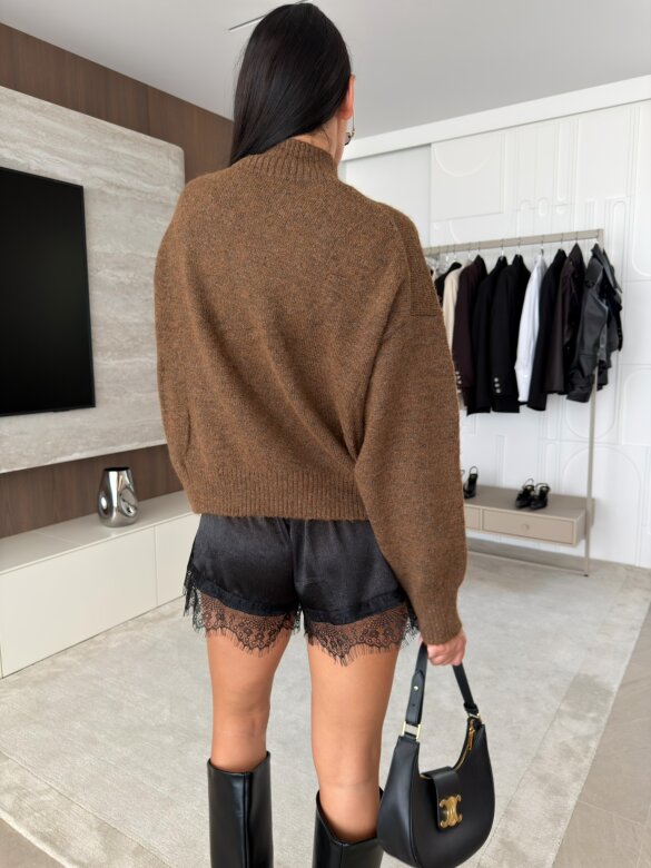 Sweter Nolly z wełną czekoladowy 