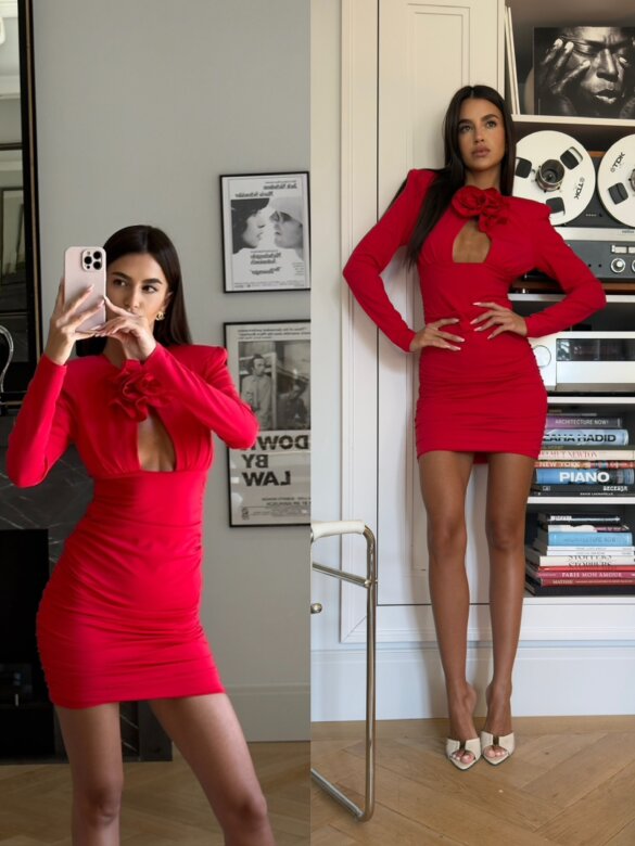 Sukienka Linesa z różą czerwona 