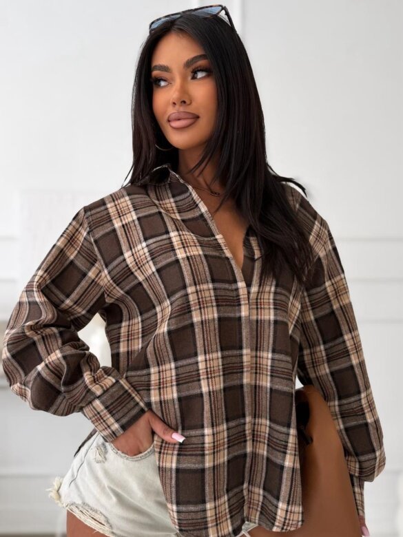 Koszula Nella czekoladowo-beżowa