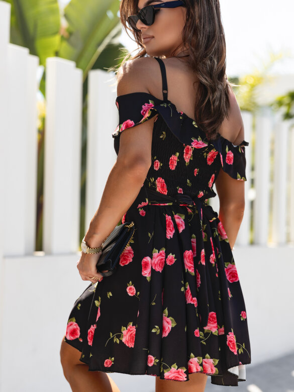 Sukienka Mia w kwiaty czarno-różowa