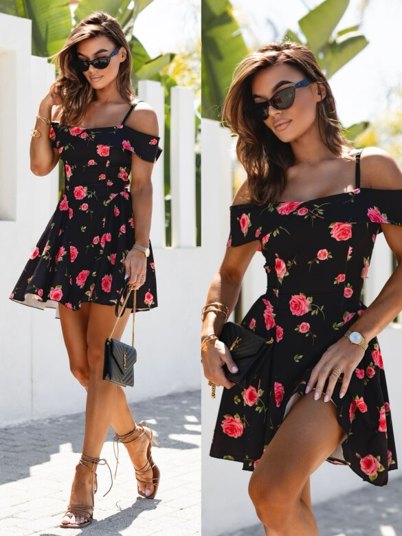 Sukienka Mia w kwiaty czarno-różowa