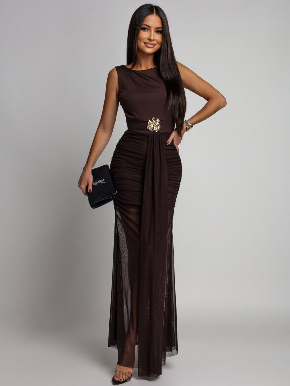 Sukienka Julissa z tiulem czekoladowa 